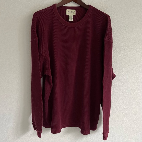 Eddie Bauer Other - Eddie Bauer Men’s Waffle Knit Crewneck Thermal Sweater Size XL Burgundy Bordeaux